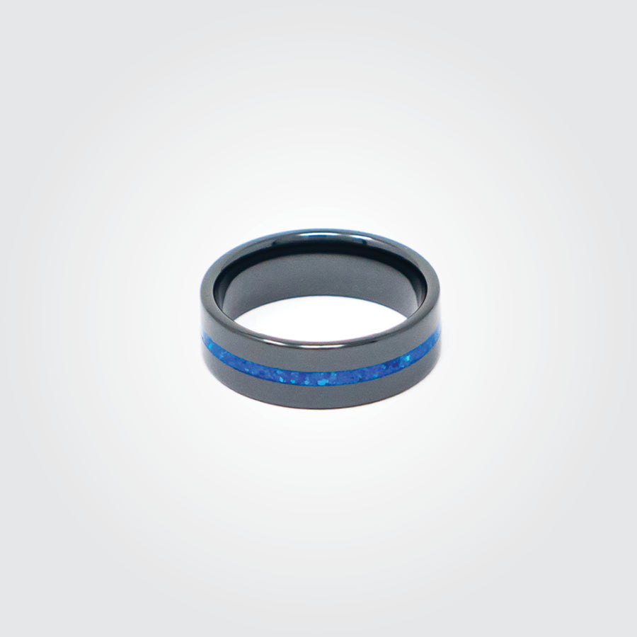 T2T Thin BLUE Line Ring – (8mm Black Ceramic) - SEE SIZING NOTE